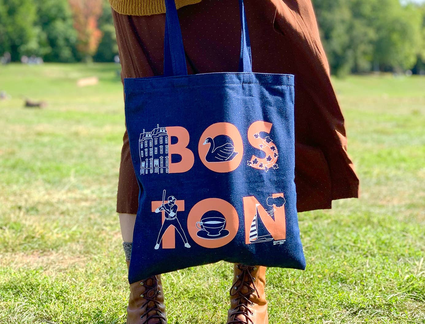 Boston Font Denim Tote