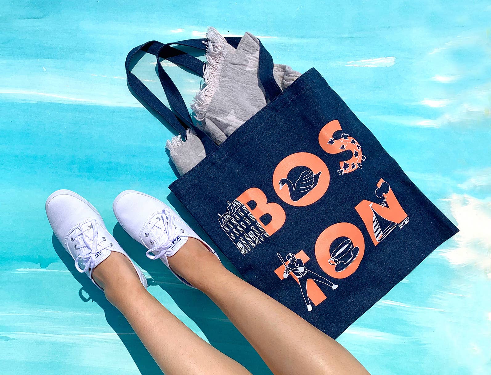 Boston Font Denim Tote