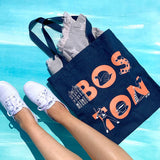 Boston Font Denim Tote