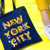 New York City Font Denim Tote