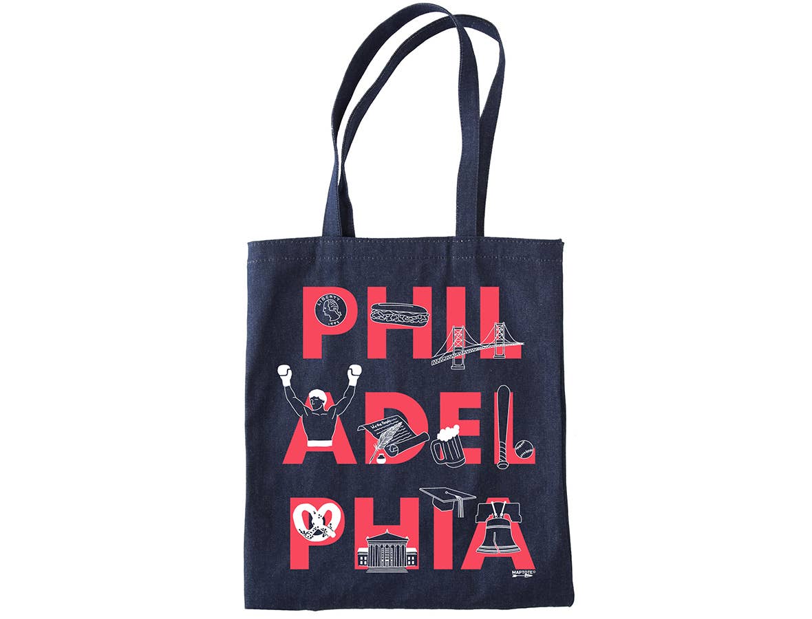 Philadelphia Font Denim Tote