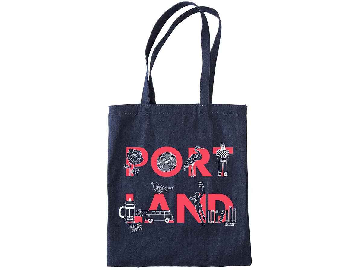 Portland Font Denim Tote