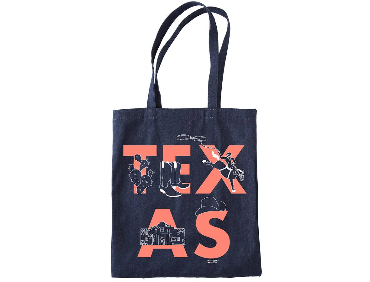 Texas Font Denim Tote